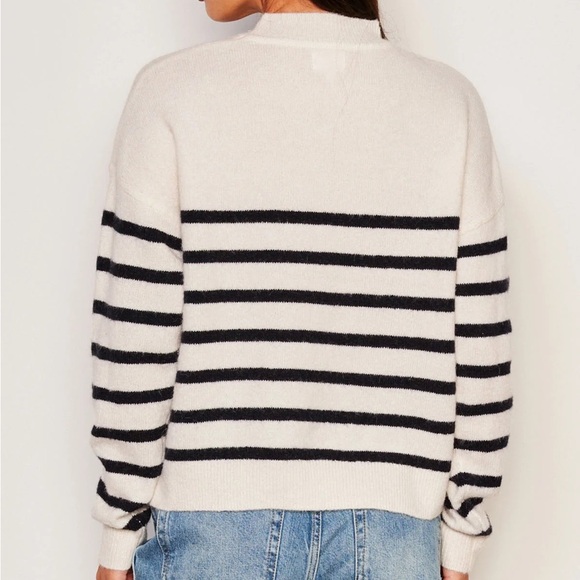 Bailey 44 Sundry Stripes Mock Neck Cozy Sweater Oyster White Black Size Large - Picture 3 of 8